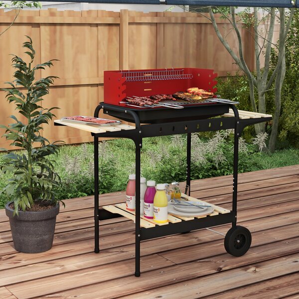 Outsunny Outdoor 5-Level Grill Height Charcoal Barbecue Grill Trolley, Red Aosom UK