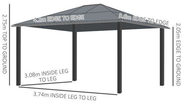 Outsunny 4 x 3.6(m) Hardtop Gazebo Canopy with Polycarbonate Roof and Aluminium Frame, Garden Pavilion with Mosquito Netting and Curtains