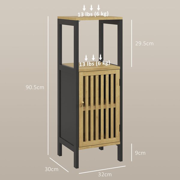 HOMCOM Slim Bathroom Storage Cabinet, Small Bamboo Bathroom Cabinet with Open Compartment and Adjustable Shelf, Black Aosom UK