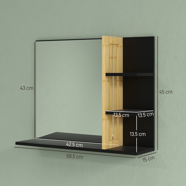 HOMCOM Bathroom Mirror with Shelf, Wall-mounted Makeup Mirror, Modern Vanity Mirror with 4 Storage Shelves for Make Up, Black Aosom UK