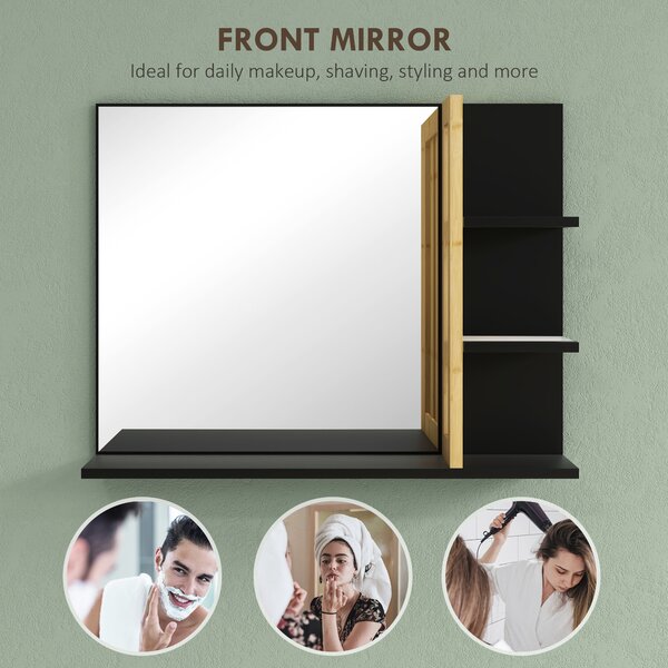 HOMCOM Bathroom Mirror with Shelf, Wall-mounted Makeup Mirror, Modern Vanity Mirror with 4 Storage Shelves for Make Up, Black Aosom UK