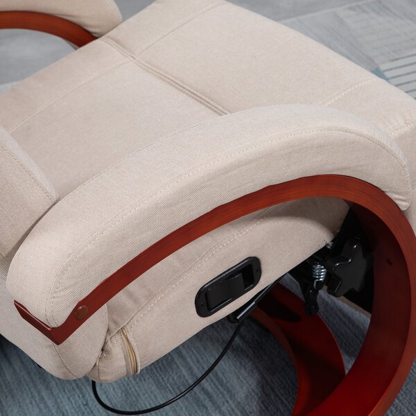 HOMCOM Swivel Recliner Chair with Extended Footrest, Manual Reclining Armchair with Wood Base for Living Room, Bedroom, Beige Aosom UK