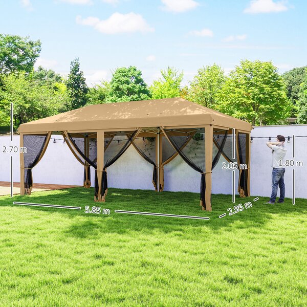 Outsunny 6 x 3(m) Pop Up Gazebo, Outdoor Canopy Shelter, Marquee Party Wedding Tent with 6 Mesh Walls and Carry Bag, Beige Aosom UK