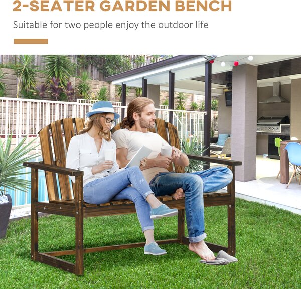 Outsunny Outdoor Wooden Garden Bench, Patio Loveseat Chair with Slatted Backrest and Smooth Armrests for Two People, for Yard Lawn Carbonised Finish