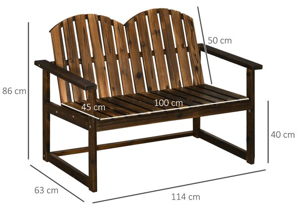Outsunny Outdoor Wooden Garden Bench, Patio Loveseat Chair with Slatted Backrest and Smooth Armrests for Two People, for Yard Lawn Carbonised Finish