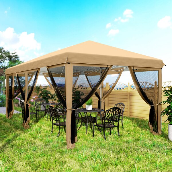 Outsunny 6 x 3(m) Pop Up Gazebo, Outdoor Canopy Shelter, Marquee Party Wedding Tent with 6 Mesh Walls and Carry Bag, Beige Aosom UK