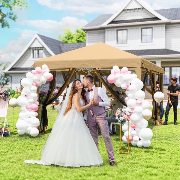 Outsunny 6 x 3(m) Pop Up Gazebo, Outdoor Canopy Shelter, Marquee Party Wedding Tent with 6 Mesh Walls and Carry Bag, Beige Aosom UK