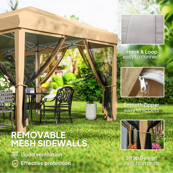 Outsunny 6 x 3(m) Pop Up Gazebo, Outdoor Canopy Shelter, Marquee Party Wedding Tent with 6 Mesh Walls and Carry Bag, Beige Aosom UK