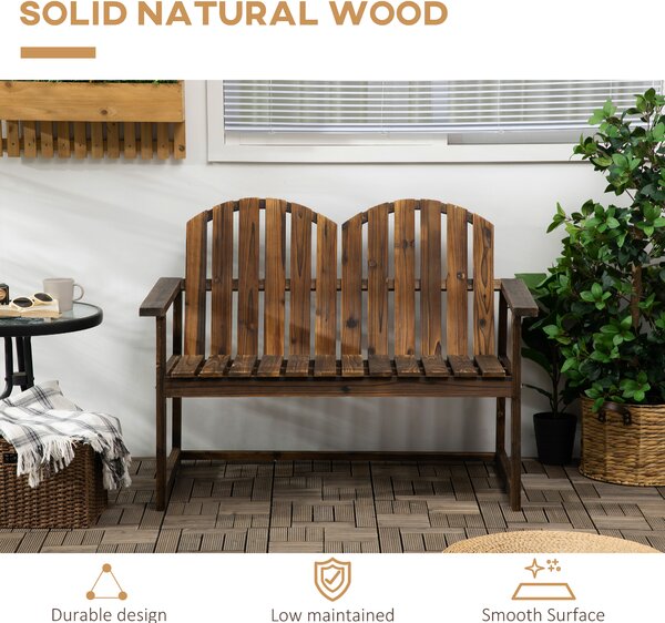 Outsunny Outdoor Wooden Garden Bench, Patio Loveseat Chair with Slatted Backrest and Smooth Armrests for Two People, for Yard Lawn Carbonised Finish