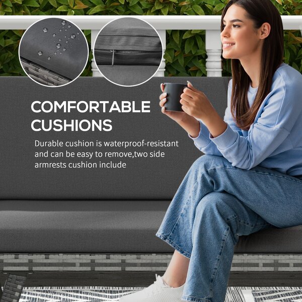 Outsunny 2 Seater Rattan Folding Daybed Sofa Bench Garden Chaise Lounger Loveseat with Cushion Outdoor Patio Grey Aosom UK