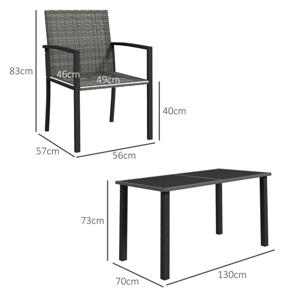 Outsunny Outdoor Dining Set 5 Pieces Patio Conservatory with Tempered Glass Tabletop,4 Dining Chairs - Grey