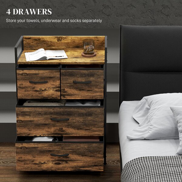 HOMCOM Bedroom Chest of Drawers, 4 Drawer Dresser Storage Organiser Unit with Drawers, Open Shelf and Steel Frame for Living Room Aosom UK
