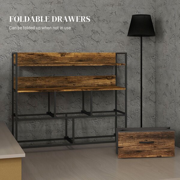 HOMCOM Rustic Chest of Five Fabric Drawers - Brown Wood Effect Aosom UK