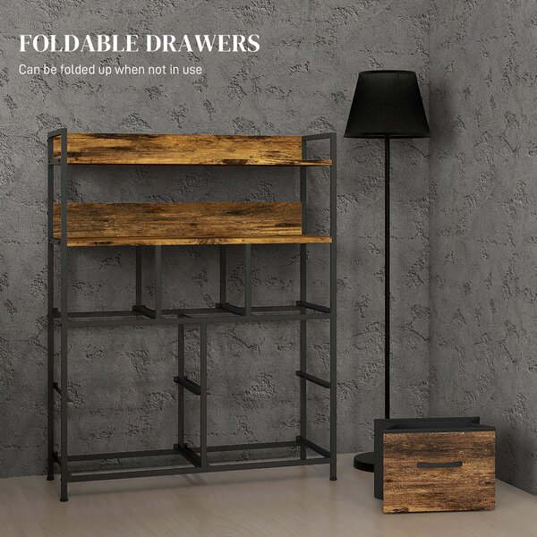 HOMCOM Rustic Chest of Seven Fabric Drawers - Brown Wood Effect Aosom UK