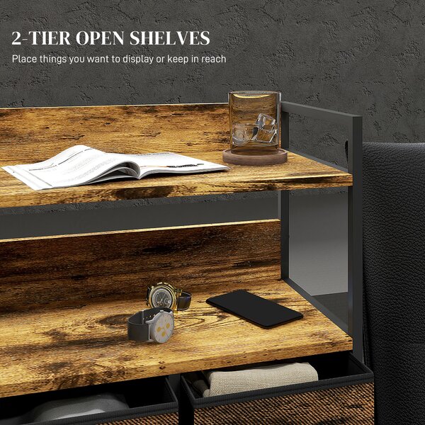 HOMCOM Rustic Chest of Seven Fabric Drawers - Brown Wood Effect Aosom UK