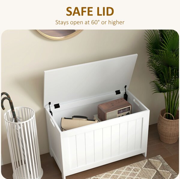 HOMCOM Storage Chest, Modern Storage Trunk with 2 Safety Hinges and Cut-out Handles, Wooden Toy Box for Living Room, 76x40x48 cm, White Aosom UK
