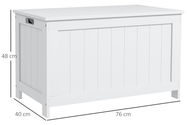 HOMCOM Storage Chest, Modern Storage Trunk with 2 Safety Hinges and Cut-out Handles, Wooden Toy Box for Living Room, 76x40x48 cm, White Aosom UK