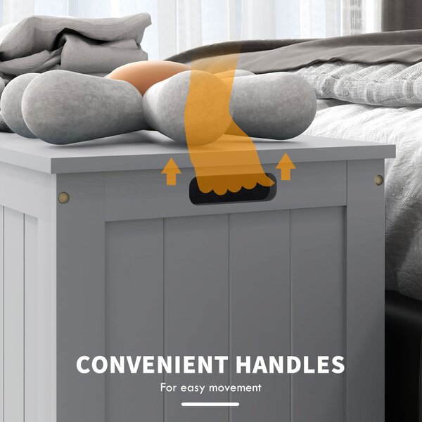 HOMCOM Storage Chest, Modern Storage Trunk w/ 2 Safety Hinges & Cut-out Handles, Wooden Toy Box for Living Room, 76 x 40 x 48 cm, Grey Aosom UK