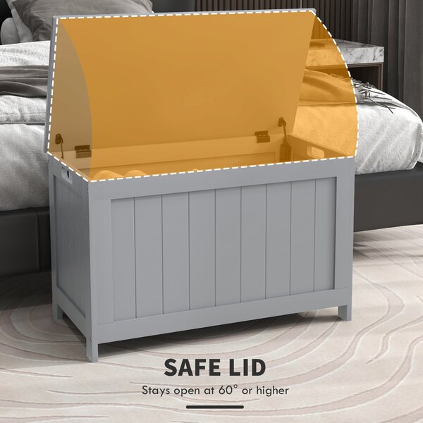 HOMCOM Storage Chest, Modern Storage Trunk w/ 2 Safety Hinges & Cut-out Handles, Wooden Toy Box for Living Room, 76 x 40 x 48 cm, Grey Aosom UK