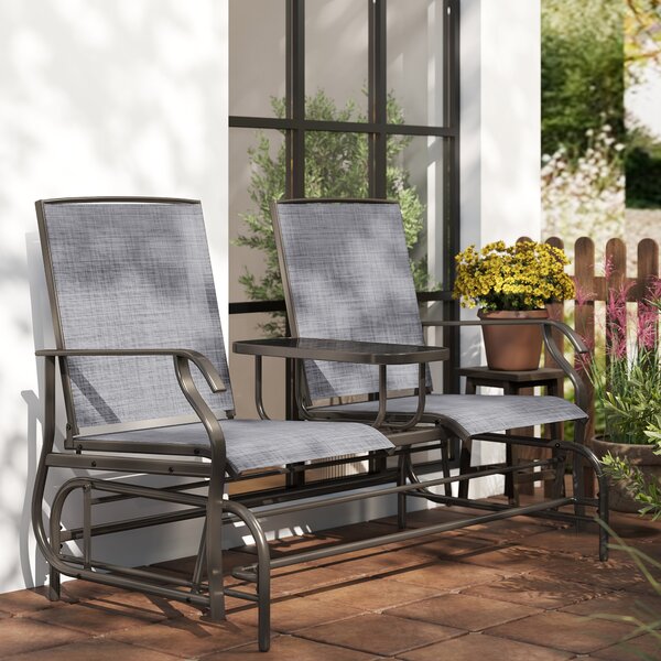 Outsunny Metal Double Swing Chair Glider Rocking Chair Seat Outdoor Seater Garden Furniture Patio Porch With Table