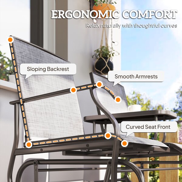 Outsunny Metal Double Swing Chair Glider Rocking Chair Seat Outdoor Seater Garden Furniture Patio Porch With Table