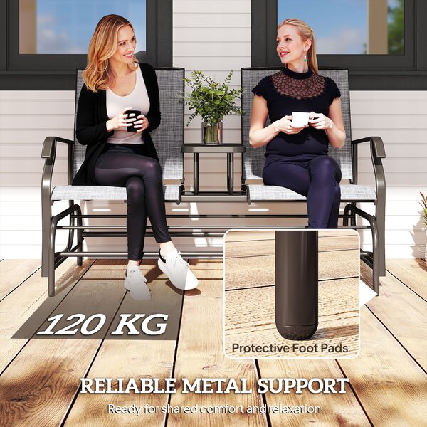 Outsunny Metal Double Swing Chair Glider Rocking Chair Seat Outdoor Seater Garden Furniture Patio Porch With Table