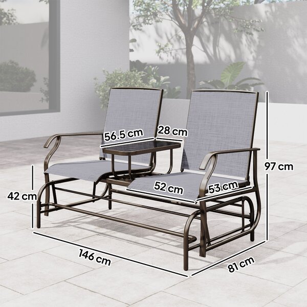 Outsunny Metal Double Swing Chair Glider Rocking Chair Seat Outdoor Seater Garden Furniture Patio Porch With Table