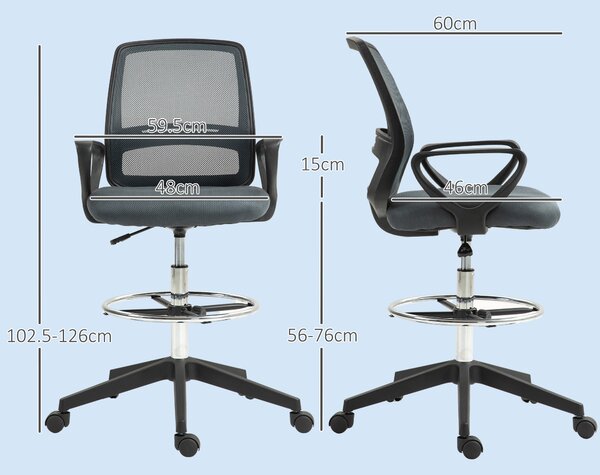 Vinsetto Ergonomic Mesh Back Drafting Chair Draughtsman Chair with Adjustable Height, Grey