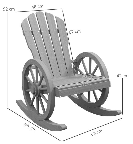 Outsunny Wooden Adirondack Rocking Chair Reclining Armchair Outdoor Garden Furniture Patio Porch Rocker - Grey