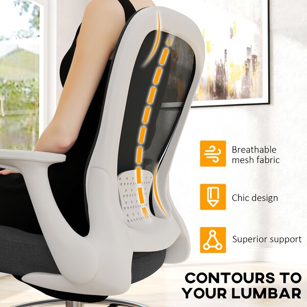 HOMCOM Draughtsman Chair, Mesh Office Chair, Ergonomic Desk Chair with Flip-up Armrest, Adjustable Foot Ring, Black & White Aosom UK