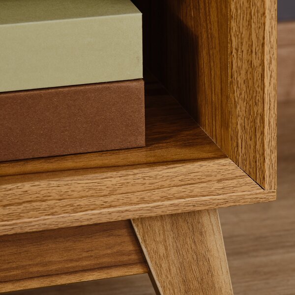 HOMCOM Bedside Table Nightstand, Modern End Table with Drawer and Shelf for Living Room, Walnut Brown Aosom UK