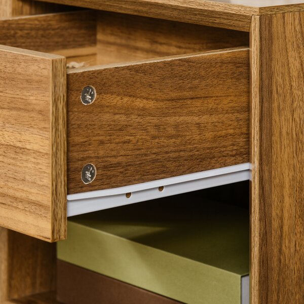 HOMCOM Bedside Table Nightstand, Modern End Table with Drawer and Shelf for Living Room, Walnut Brown Aosom UK