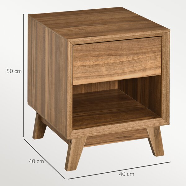 HOMCOM Bedside Table Nightstand, Modern End Table with Drawer and Shelf for Living Room, Walnut Brown Aosom UK