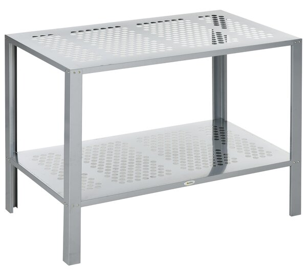 Outsunny 2-Tier Plant Stand, Corner Plant Shelf for Outdoor and Indoor Storage Organizer, Freestanding Flower Rack w/Steel Frame, Silver Aosom UK