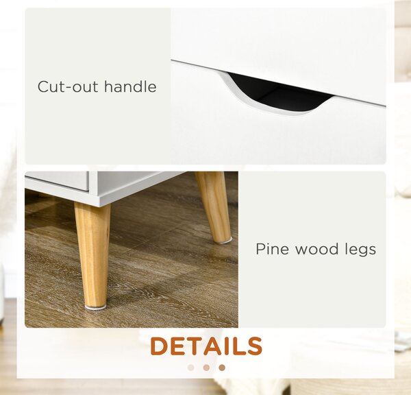 HOMCOM Bedside Table, Bedside Cabinet with 2 Drawers, Side End Table with Pine Wood Legs for Bedroom Living Room, White