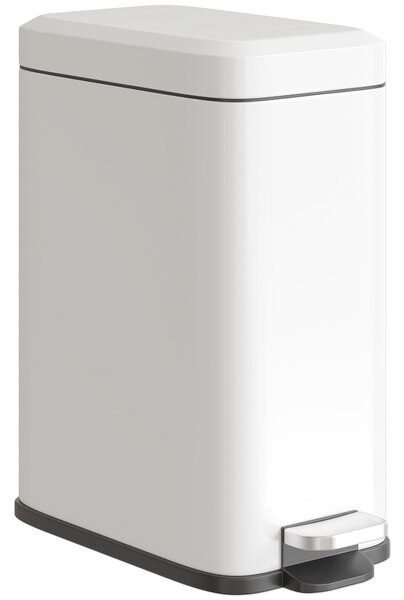 HOMCOM 5L Rectangular Compact Bin Steel Body Removable Bucket Quiet-Close Lid w/ Pedal Lid Rubbish Trash Can Garbage Tidy Clean White Aosom UK