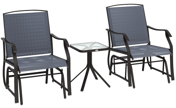 Outsunny Glider Rocking Chair & Table Set 2 Single Seaters Rocker Garden Swing Chair Patio Furniture Bistro Set Grey Aosom UK
