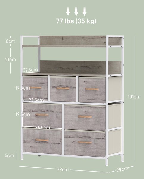 HOMCOM Rustic Chest of Seven Fabric Drawers - Natural Wood Finish