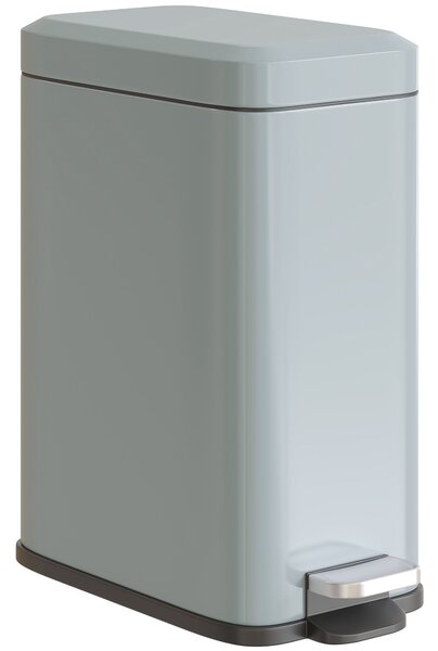 HOMCOM 5L Rectangular Compact Bin, Steel Construction, Removable Bucket, Quiet-Close Lid, Pedal Operation, Grey Aosom UK