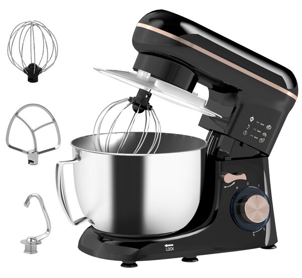 HOMCOM 1300W Kitchen Stand Mixer with Attachments & Accessories, for Baking and Cooking, Black Aosom UK