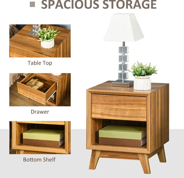 HOMCOM Nightstand Pair: Contemporary End Tables with Drawer & Shelf, Living Room Accent, Set of 2, Walnut Brown Aosom UK