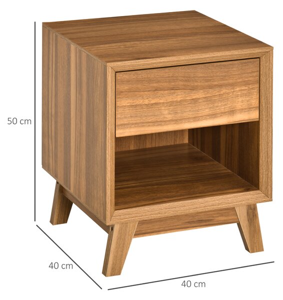 HOMCOM Nightstand Pair: Contemporary End Tables with Drawer & Shelf, Living Room Accent, Set of 2, Walnut Brown Aosom UK