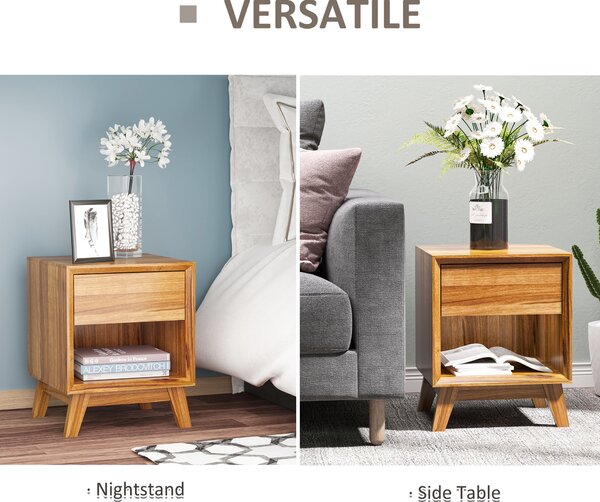 HOMCOM Nightstand Pair: Contemporary End Tables with Drawer & Shelf, Living Room Accent, Set of 2, Walnut Brown Aosom UK