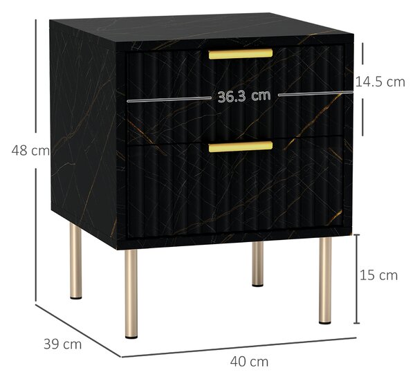 HOMCOM Elegant Two-Drawer Bedside Table - Black