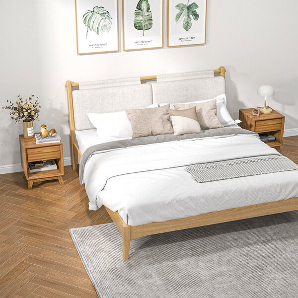 HOMCOM Nightstand Pair: Contemporary End Tables with Drawer & Shelf, Living Room Accent, Set of 2, Walnut Brown Aosom UK