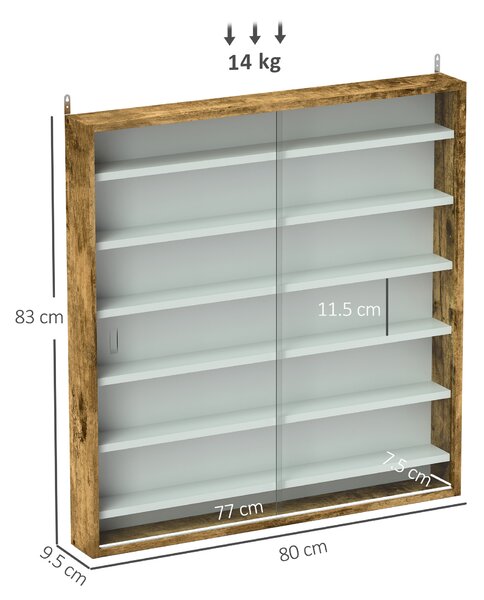 HOMCOM 7-Tier Wall Display Shelf Unit Cabinet w/ 6 Adjustable Shelves Glass Doors Home Office Ornaments 83x80cm, Rustic Brown