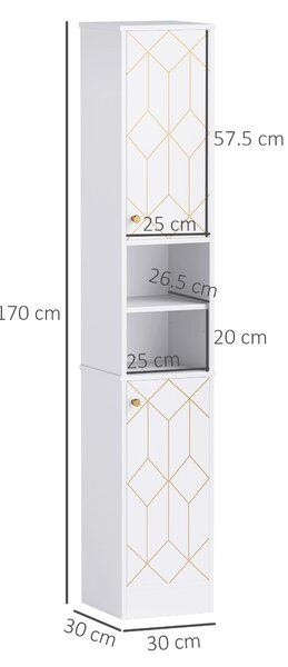 HOMCOM Tall Bathroom Storage Cabinet with Doors, Slim Bathroom Storage Unit with Adjustable Shelves, Freestanding Bathroom Storage Unit, White