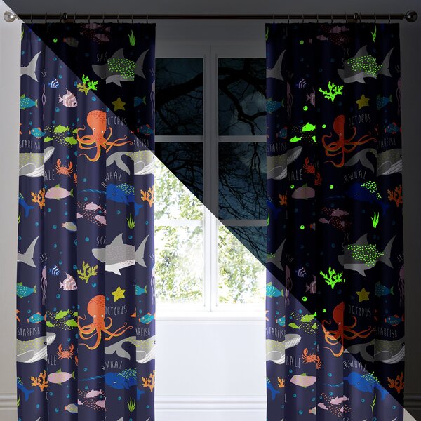 Sea Life Multicoloured Pencil Pleat Curtain