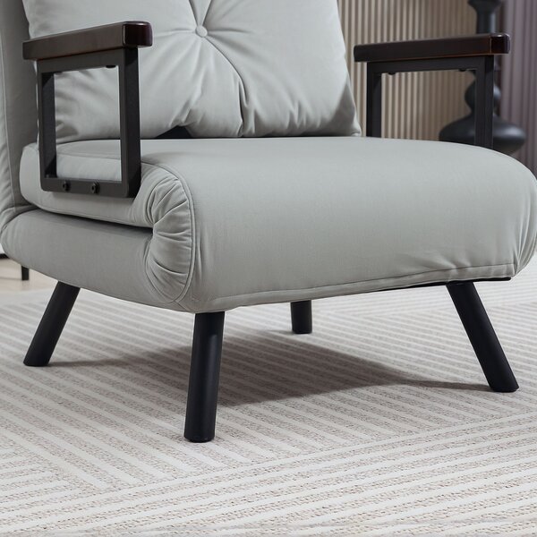 HOMCOM 4-in-1 Velvet-Feel Single Chair Bed, with Pillow - Light Grey