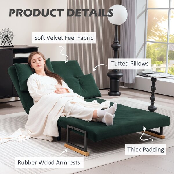 HOMCOM 4-in-1 Velvet-Feel Double Sofa Bed, with Pillows, Green Aosom UK